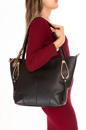 Gondol Kadın Çift Bölmeli El ve Omuz Çantası ars.856 - Siyah - TEK EBAT