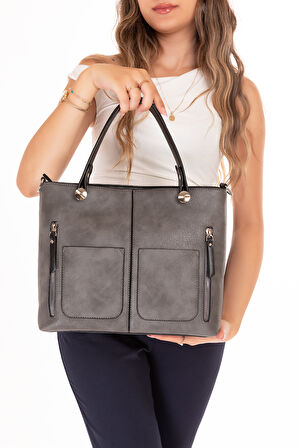 Gondol Kadın Şık El ve Omuz Çantası ars.930 - Gri - TEK EBAT