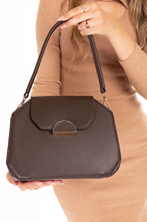 Gondol Kadın Şık El ve Omuz Çantası ars.2525 - Kahverengi - TEK EBAT