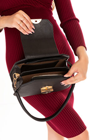 Gondol Kadın Şık El ve Omuz Çantası ars.2525 - Siyah - TEK EBAT