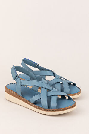 Gondol Hakiki Deri  Rahat Günlük Sandalet asy.712 - Mavi - 40