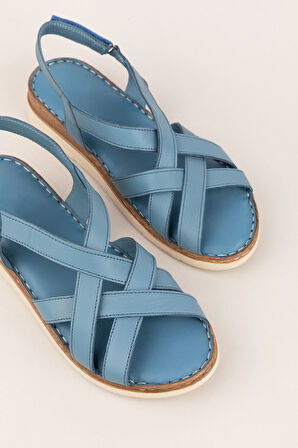 Gondol Hakiki Deri  Rahat Günlük Sandalet asy.712 - Mavi - 40