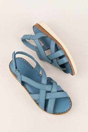 Gondol Hakiki Deri  Rahat Günlük Sandalet asy.712 - Mavi - 40