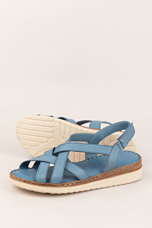 Gondol Hakiki Deri  Rahat Günlük Sandalet asy.712 - Mavi - 40