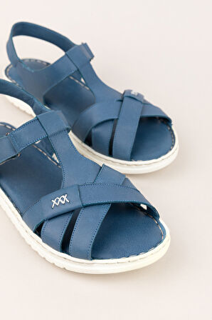 Gondol Hakiki Deri  Rahat Günlük Sandalet asy.710 - Mavi - 42