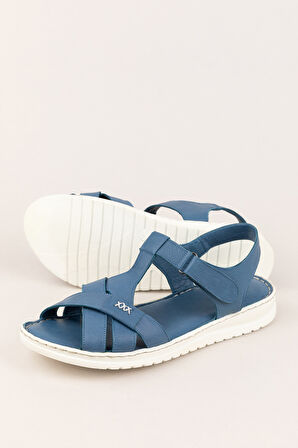 Gondol Hakiki Deri  Rahat Günlük Sandalet asy.710 - Mavi - 42