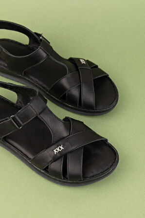 Gondol Hakiki Deri  Rahat Günlük Sandalet asy.710 - Siyah - 41