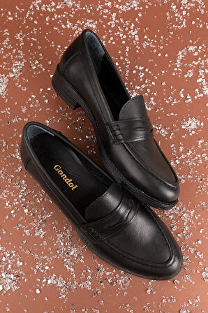 Gondol Hakiki Deri Kadın Klasik Loafer md.236 - Siyah - 38