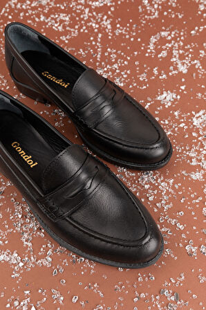 Gondol Hakiki Deri Kadın Klasik Loafer md.236 - Siyah - 38