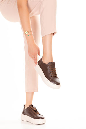 Gondol Hakiki Deri Anatomik Taban Spor Ayakkabı Alessandora - Kahverengi - 36