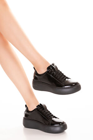 Gondol Hakiki Deri Anatomik Taban Spor Ayakkabı Alessandora - siyah rugan - 35