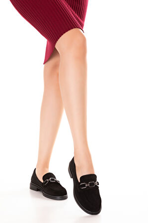 Gondol Kadın Hakiki Deri Toka Detaylı Şık Loafer Ayakkabı ndr.26101 - Siyah Süet - 42