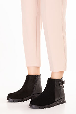 Gondol Hakiki Deri Kaymaz Taban Rahat Günlük Şık Bot mlk.817 - Siyah Süet - 37