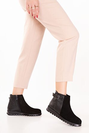 Gondol Hakiki Deri Kaymaz Taban Rahat Günlük Şık Bot mlk.817 - Siyah Süet - 41