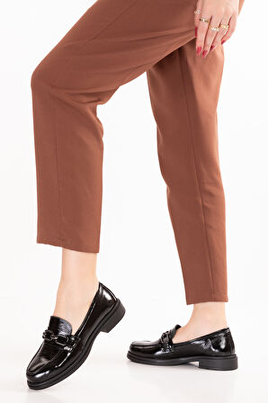 Gondol Kadın Hakiki Deri Toka Detaylı Şık Loafer Ayakkabı ndr.26101 - siyah rugan - 38