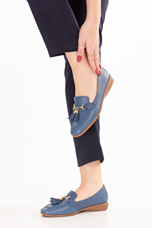 Gondol Hakiki Deri Esnek Rahat Taban Yumuşak Deri Rahat Loafer alb.228 - Mavi - 38