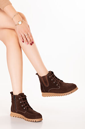 Gondol Hakiki Deri Kaymaz Taban Rahat Günlük Şık Bot mlk.5087 - Kahve Süet - 37