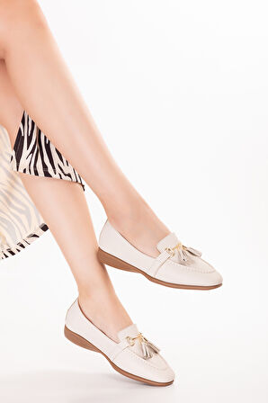 Gondol Hakiki Deri Esnek Rahat Taban Yumuşak Deri Rahat Loafer alb.228 - Bej - 42