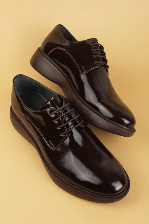 Gondol Erkek Hakiki Deri Damatlık ve Takım Elbise Ayakkabısı Hafif Rahat add.3005 Kahve Rugan