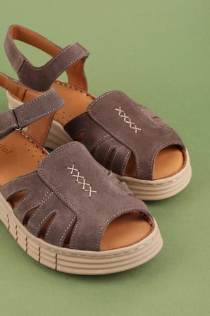 Gondol Hakiki Deri Rahat Günlük Sandalet rh.452 Vizon Süet