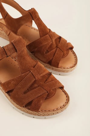 Gondol Hakiki Deri Dolgu Topuklu Günlük Sandalet rh.451 Taba Süet