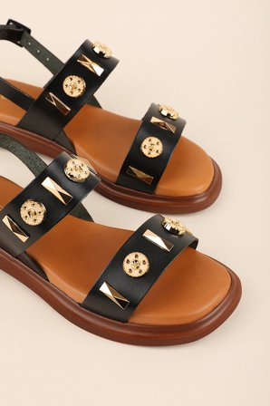 Gondol Hakiki Deri Vaketa Tarzı Günlük Sandalet crm.252 Siyah