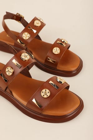Gondol Hakiki Deri Vaketa Tarzı Günlük Sandalet crm.252 Taba