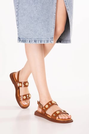 Gondol Hakiki Deri Vaketa Tarzı Günlük Sandalet crm.252 Taba