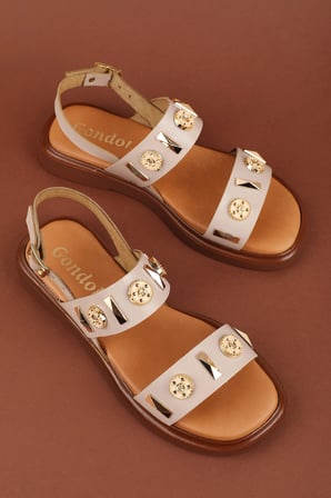 Gondol Hakiki Deri Vaketa Tarzı Günlük Sandalet crm.252 Vizon