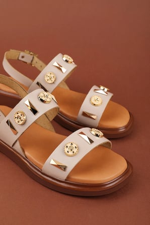 Gondol Hakiki Deri Vaketa Tarzı Günlük Sandalet crm.252 Vizon
