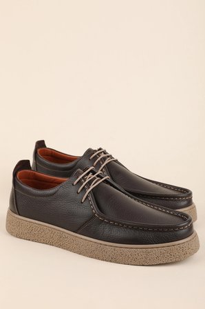 Gondol Erkek Hakiki Deri Casual Derby Ayakkabı (Moc-Toe) cz.102 Kahverengi