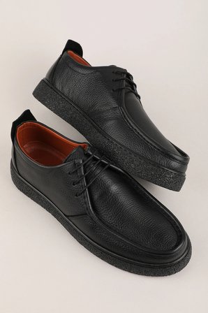 Gondol Erkek Hakiki Deri Casual Derby Ayakkabı (Moc-Toe) cz.102 Siyah