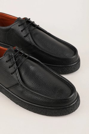 Gondol Erkek Hakiki Deri Casual Derby Ayakkabı (Moc-Toe) cz.102 Siyah