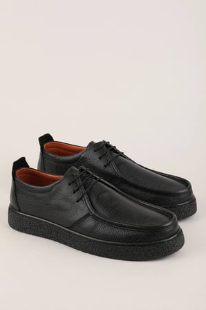 Gondol Erkek Hakiki Deri Casual Derby Ayakkabı (Moc-Toe) cz.102 Siyah