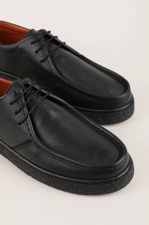 Gondol Erkek Hakiki Deri Casual Derby Ayakkabı (Moc-Toe) cz.102 Siyah