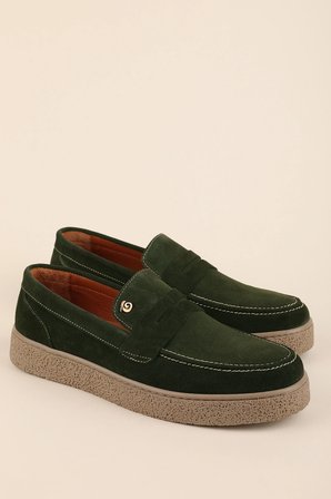 Gondol Erkek Hakiki Deri Casual Flötr Ayakkabı (Moc-Toe) cz.464 Haki