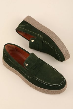 Gondol Erkek Hakiki Deri Casual Flötr Ayakkabı (Moc-Toe) cz.464 Haki
