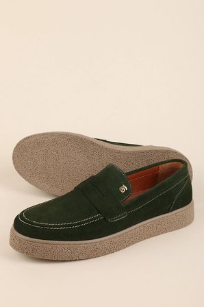 Gondol Erkek Hakiki Deri Casual Flötr Ayakkabı (Moc-Toe) cz.464 Haki