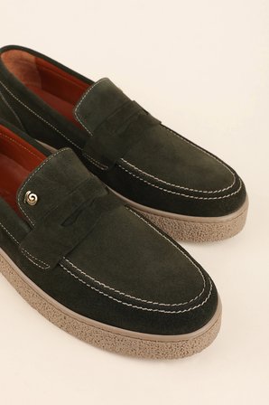 Gondol Erkek Hakiki Deri Casual Flötr Ayakkabı (Moc-Toe) cz.464 Haki