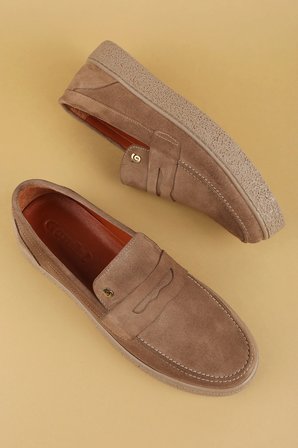 Gondol Erkek Hakiki Deri Casual Flötr Ayakkabı (Moc-Toe) cz.464 Kum
