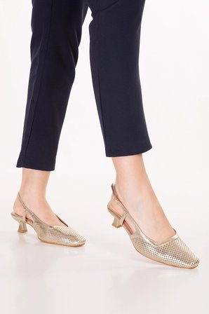 Gondol Kadın Hakiki Deri İnce Stiletto Topuklu Ayakkabı brgl.6136 Gold