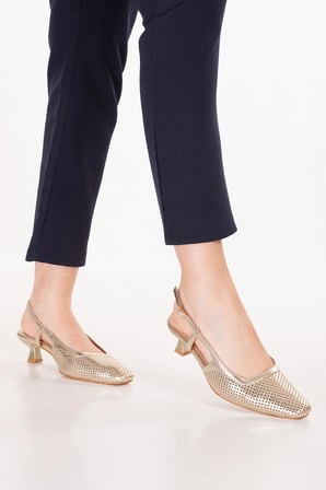 Gondol Kadın Hakiki Deri İnce Stiletto Topuklu Ayakkabı brgl.6136 Gold