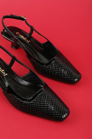 Gondol Kadın Hakiki Deri İnce Stiletto Topuklu Ayakkabı brgl.6136 Siyah Rugan