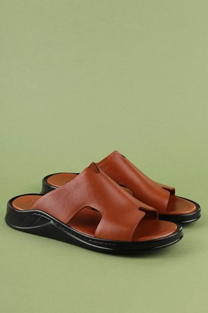 Gondol Erkek Hakiki Deri Günlük Rahat Taban Terlik hkm.184 Taba