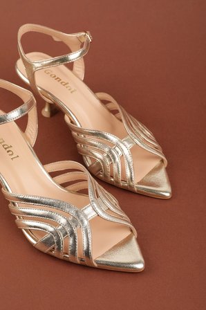 Gondol Kadın Hakiki Deri İnce Stiletto Topuklu Ayakkabı brgl.6159 Gold