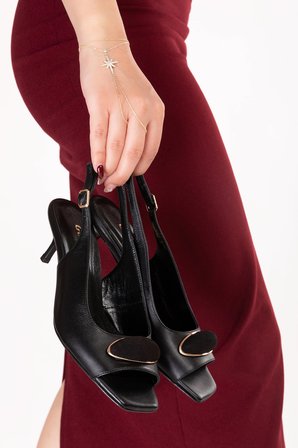 Gondol Kadın Hakiki Deri İnce Stiletto Topuklu Abiye Ayakkabı brgl.6153 Siyah