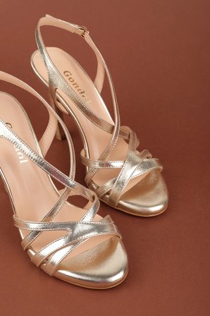 Gondol Kadın Hakiki Deri İnce Stiletto Topuklu Abiye Ayakkabı brgl.6226 Gold