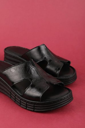 Gondol Hakiki Deri Konfort Taban Rahat Günlük Terlik irm.130 Siyah