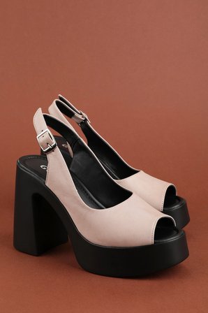 Gondol Hakiki Deri Platform Taban Topuklu Sandalet pkr.66005 Buz Gri
