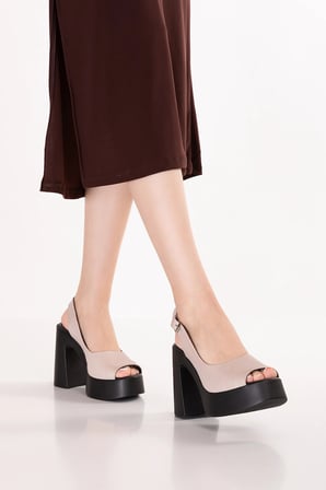 Gondol Hakiki Deri Platform Taban Topuklu Sandalet pkr.66005 Buz Gri